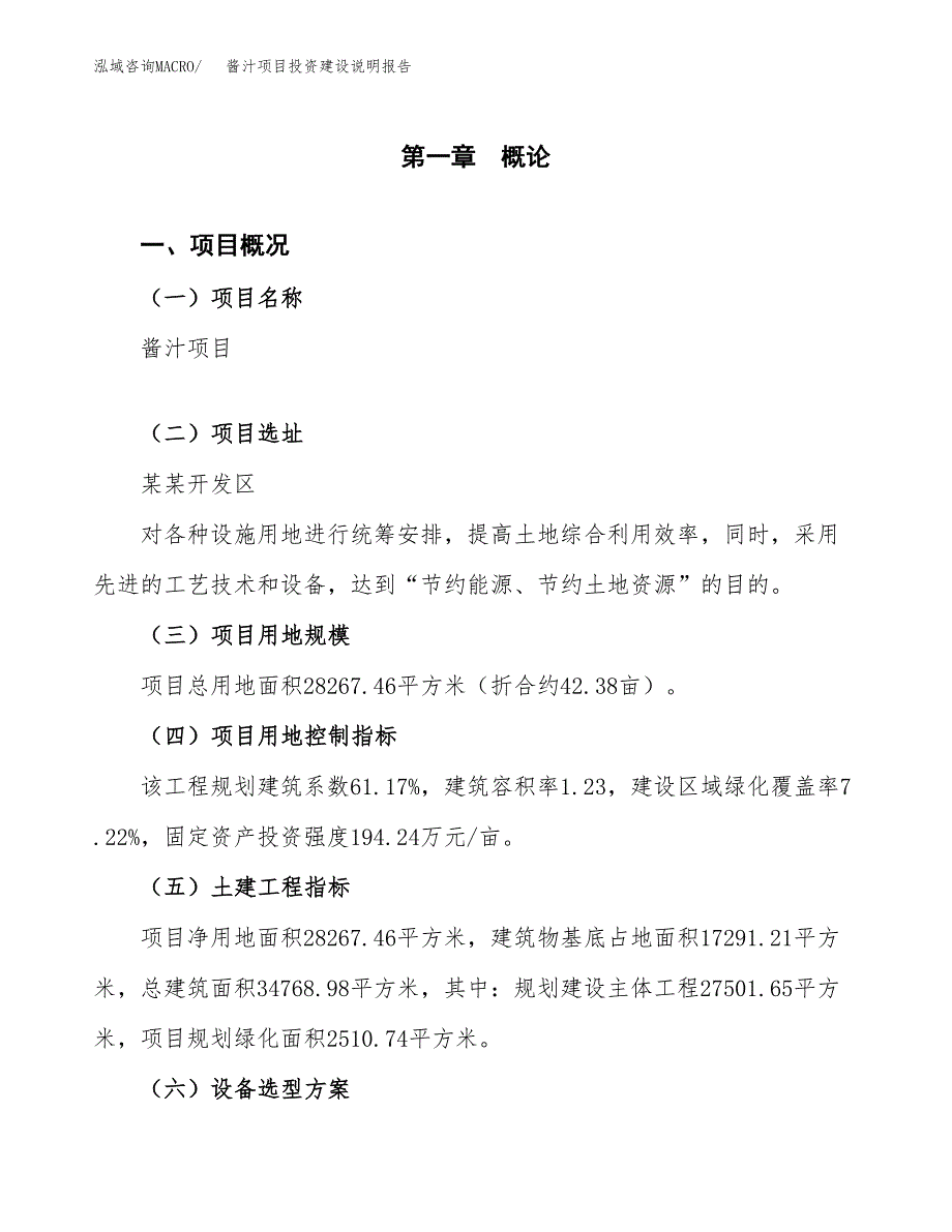 酱汁项目投资建设说明报告.docx_第1页