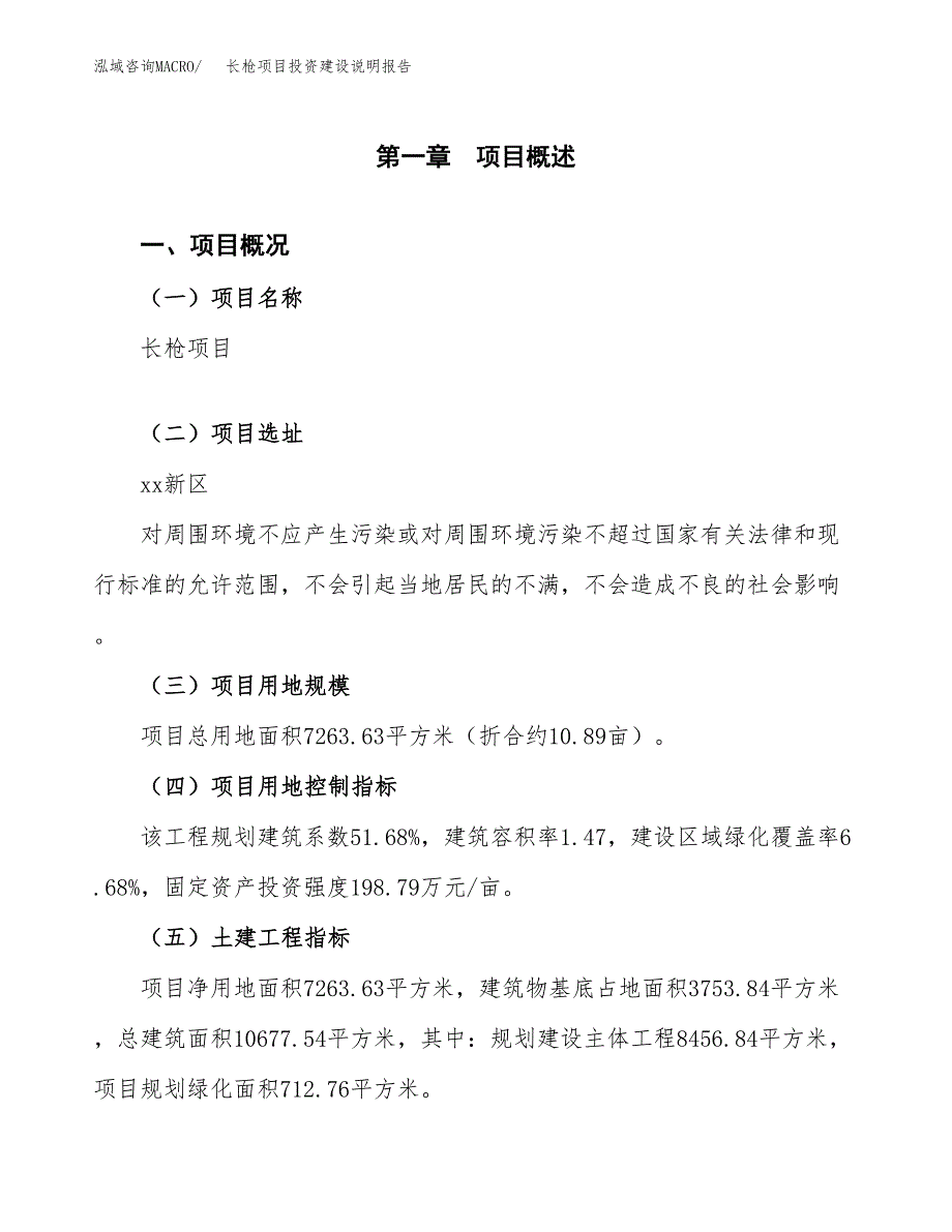 长枪项目投资建设说明报告.docx_第1页