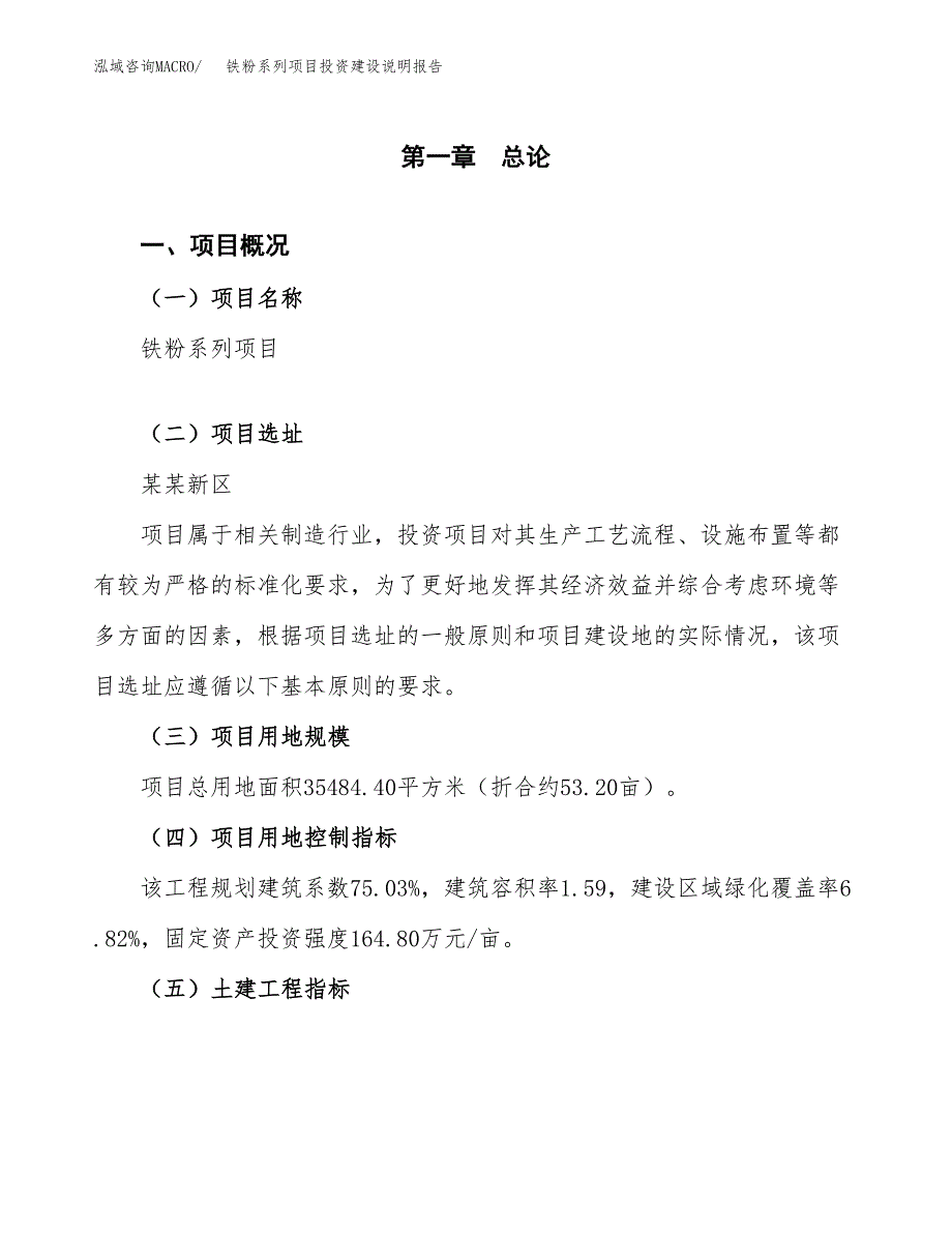 铁粉系列项目投资建设说明报告.docx_第1页