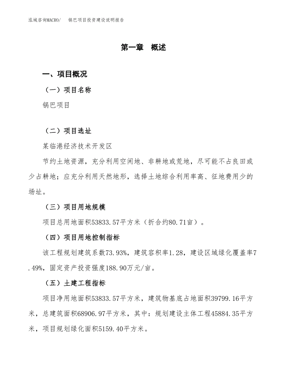 锅巴项目投资建设说明报告.docx_第1页