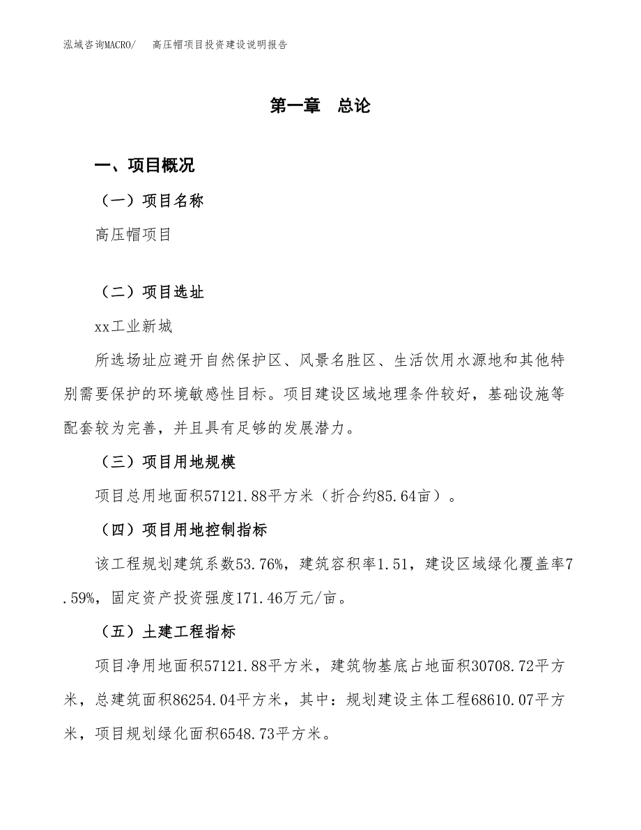 高压帽项目投资建设说明报告.docx_第1页