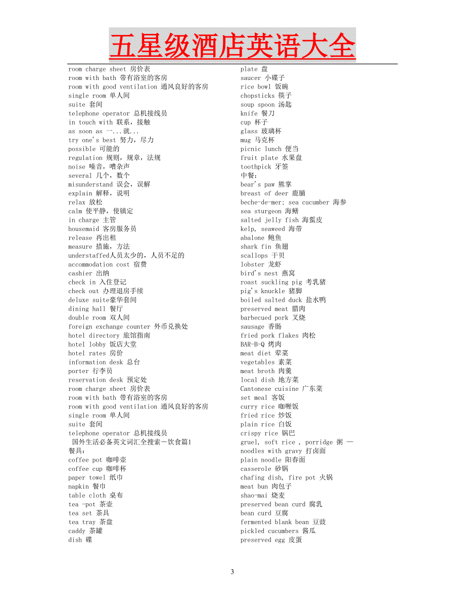 五星级酒店英语大全资料_第3页