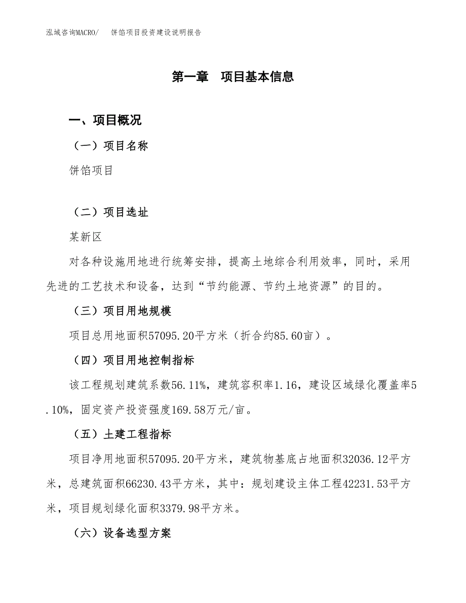 饼馅项目投资建设说明报告.docx_第1页