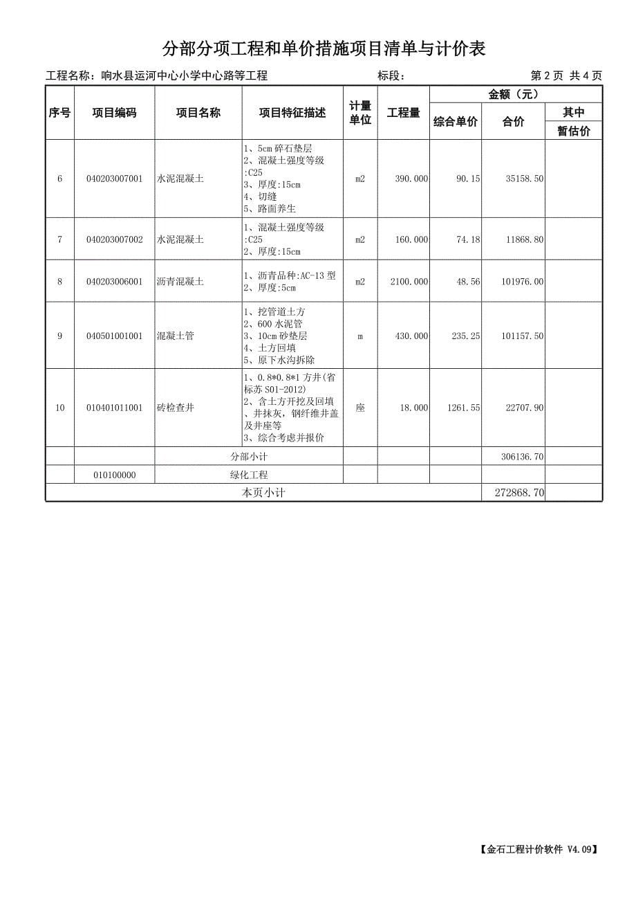 响水县运河中心小学中心路等工程发包价工程量清单_第5页