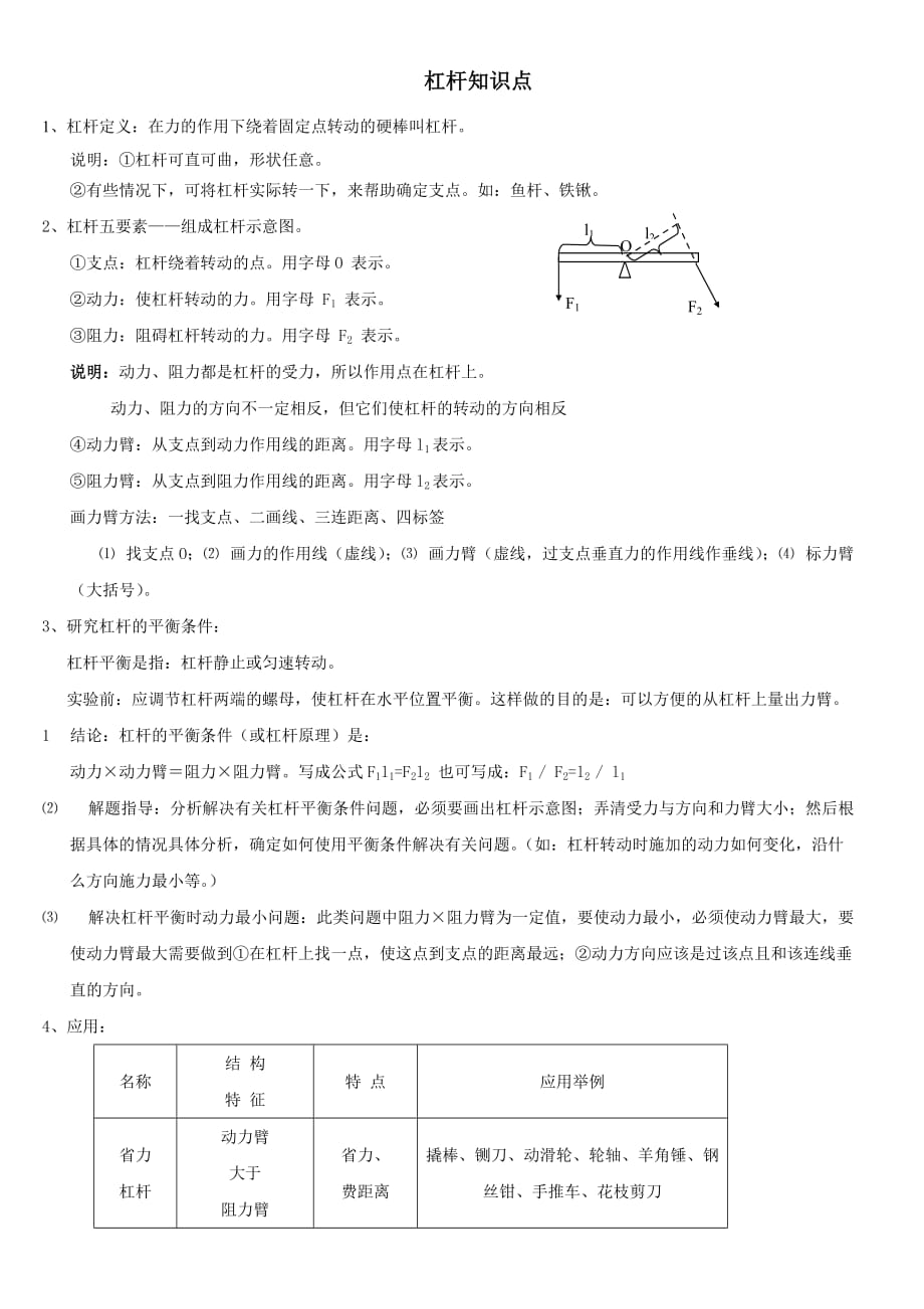 初中物理杠杆知识点及经典考题解析资料_第1页