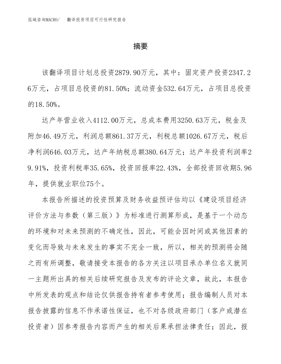 翻译投资项目可行性研究报告(参考模板分析).docx_第2页