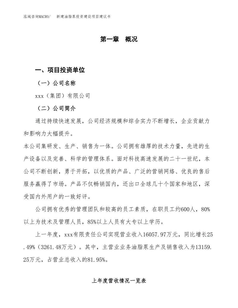 新建油脂泵投资建设项目建议书参考模板.docx_第1页