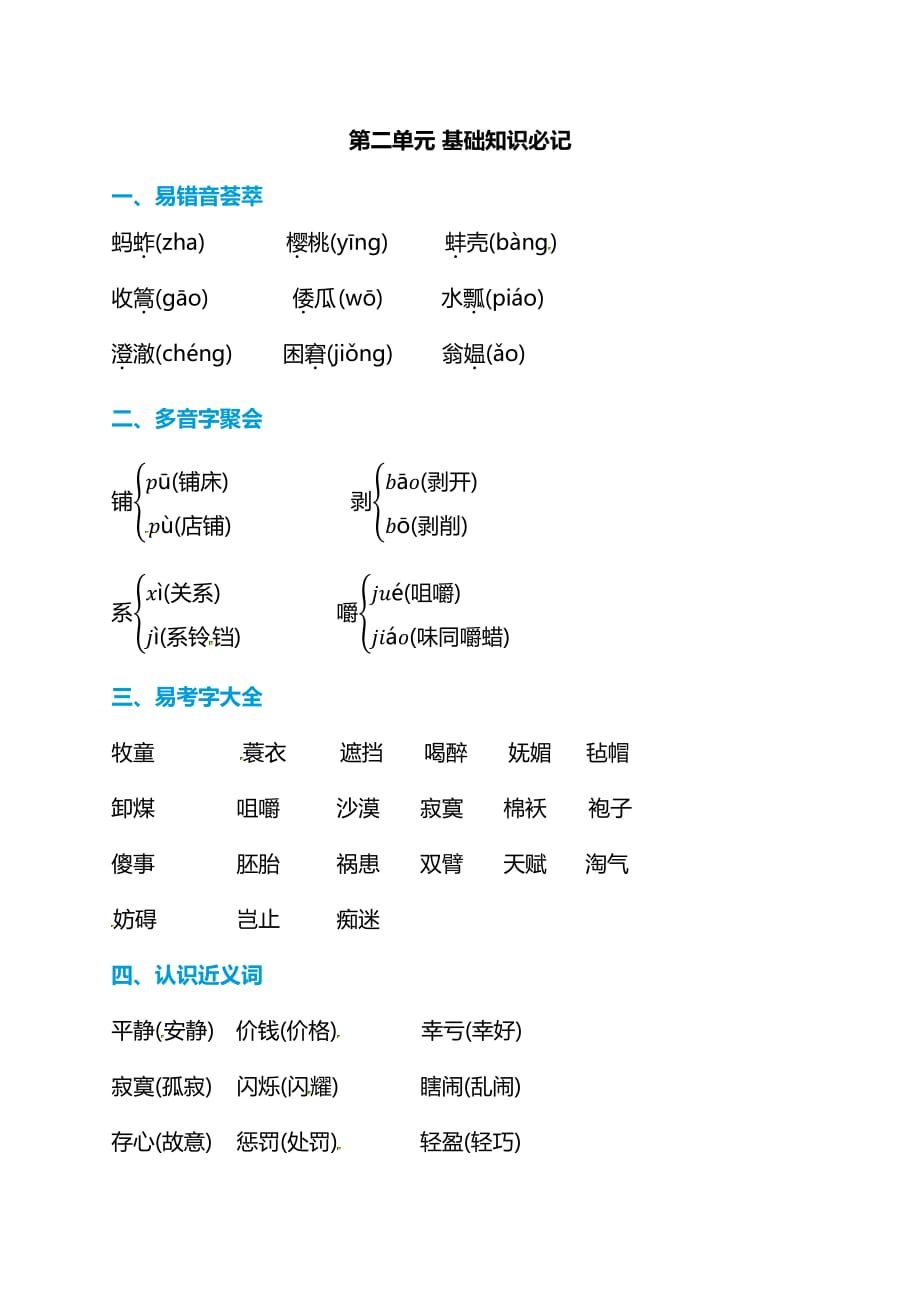 人教版语文5年级下册第二单元必须掌握的字、词、句汇总_第1页