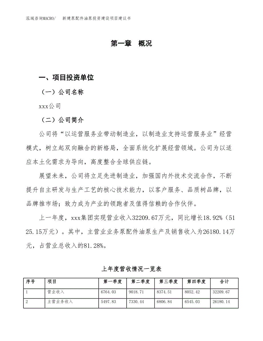 新建泵配件油泵投资建设项目建议书参考模板.docx_第1页