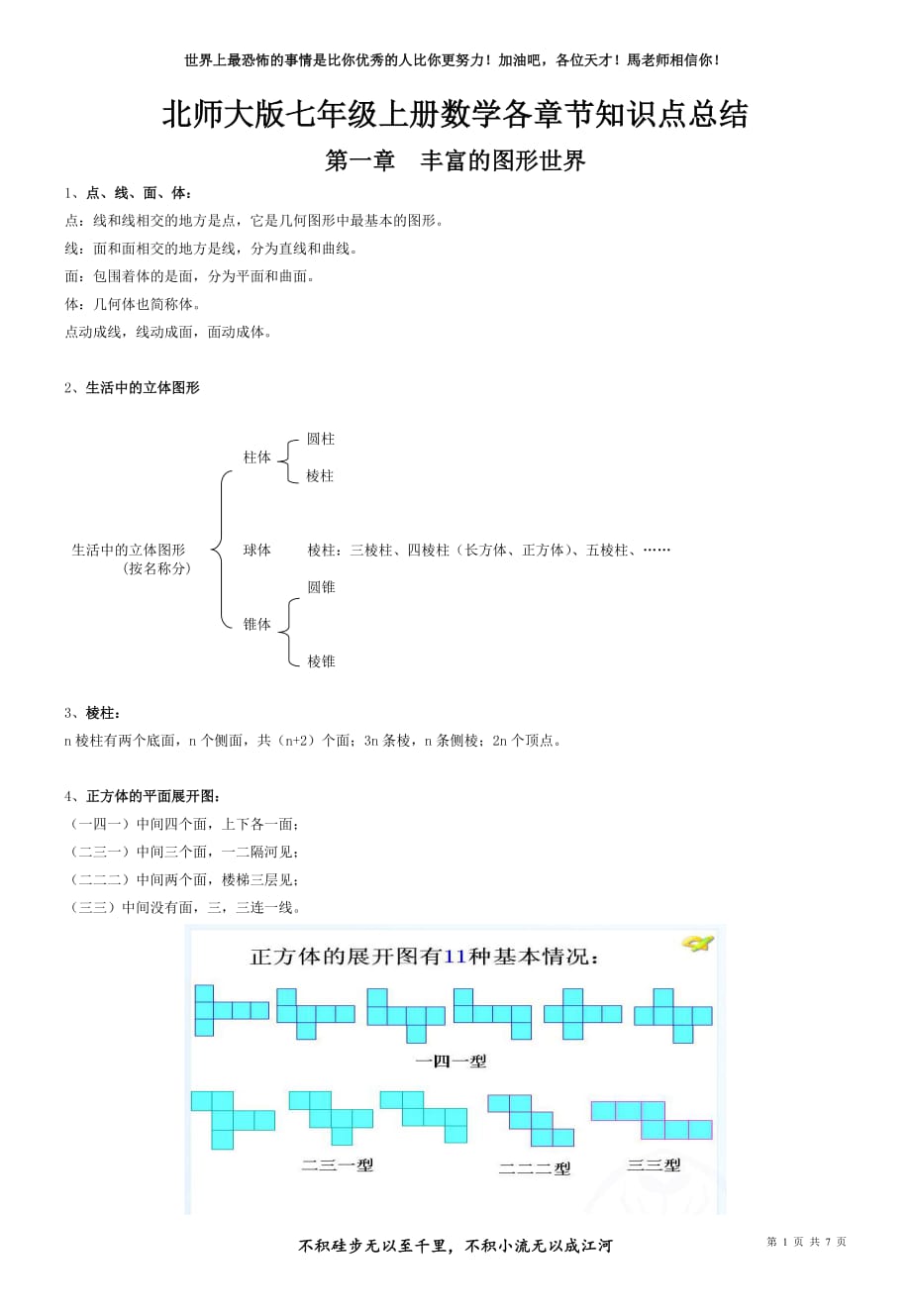 北师大版七年级数学上册单元总结_第1页