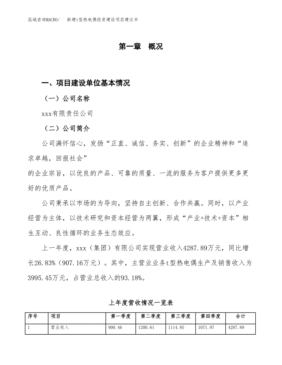 新建t型热电偶投资建设项目建议书参考模板.docx_第1页