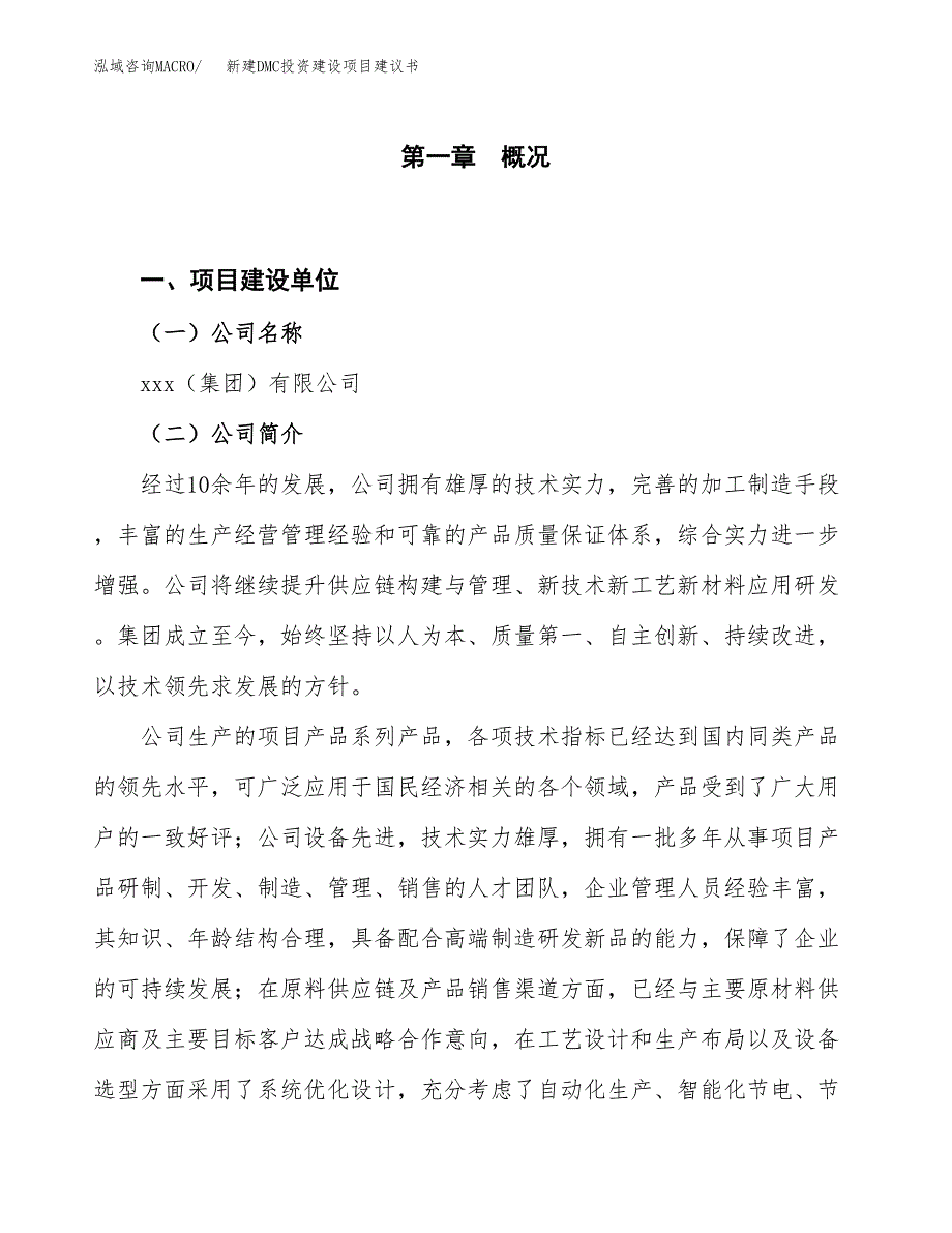 新建DMC投资建设项目建议书参考模板.docx_第1页