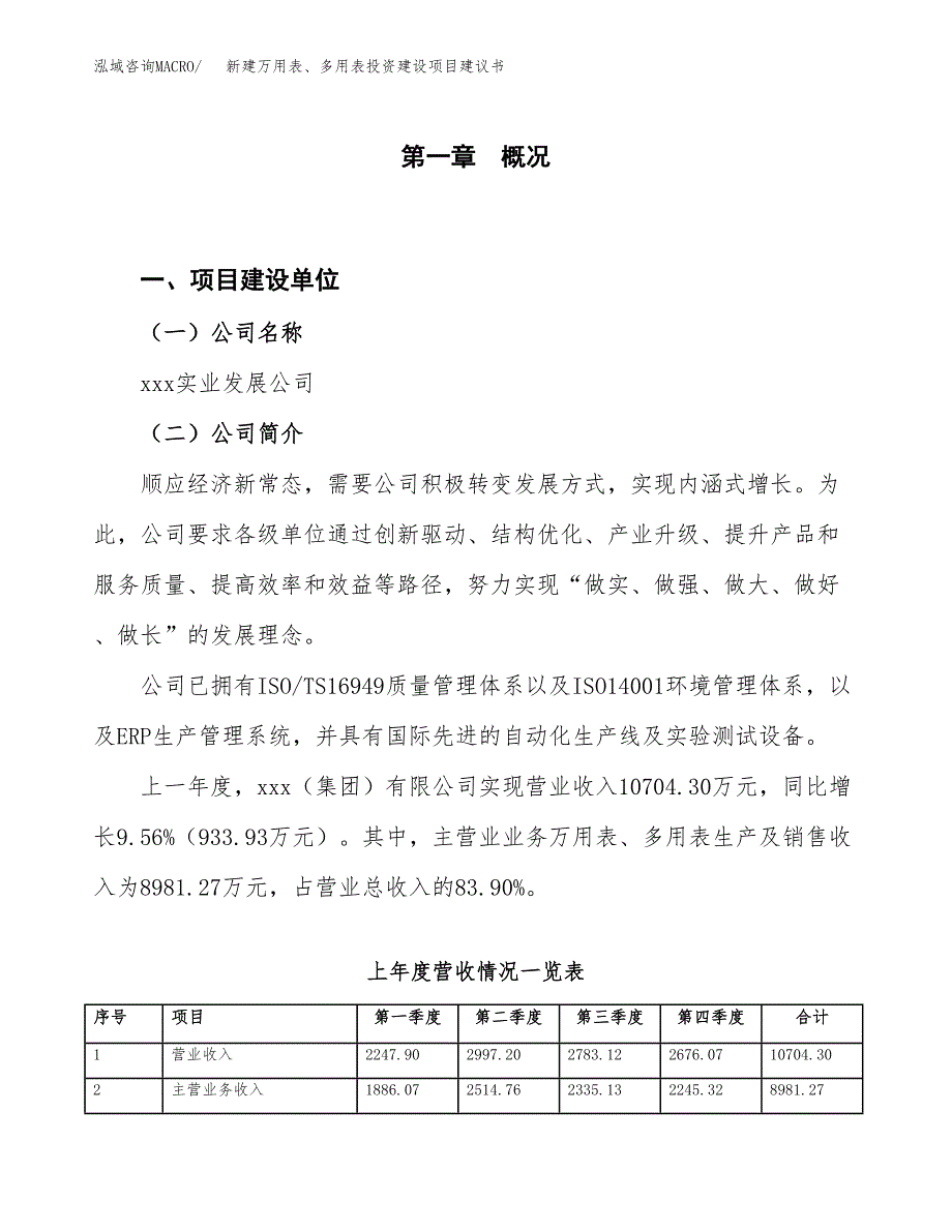 新建万用表、多用表投资建设项目建议书参考模板.docx_第1页