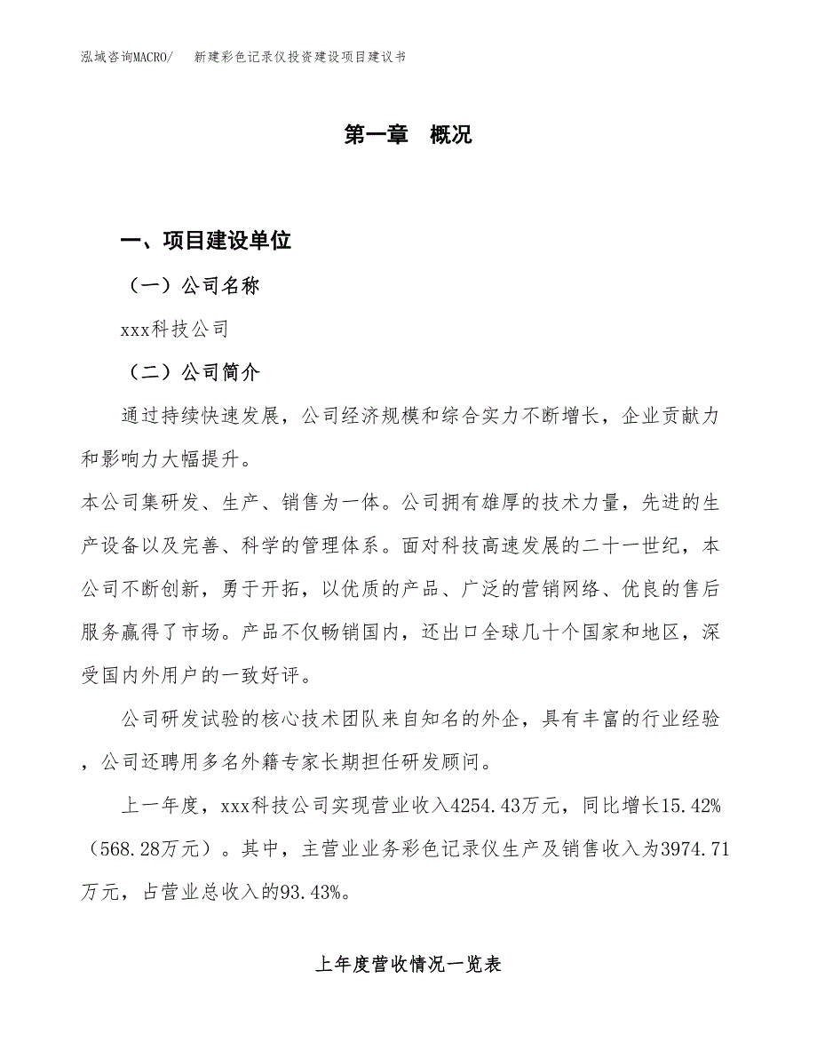 新建彩色记录仪投资建设项目建议书参考模板.docx_第1页