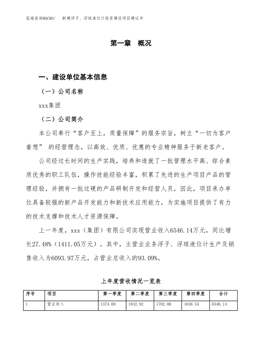 新建浮子、浮球液位计投资建设项目建议书参考模板.docx_第1页