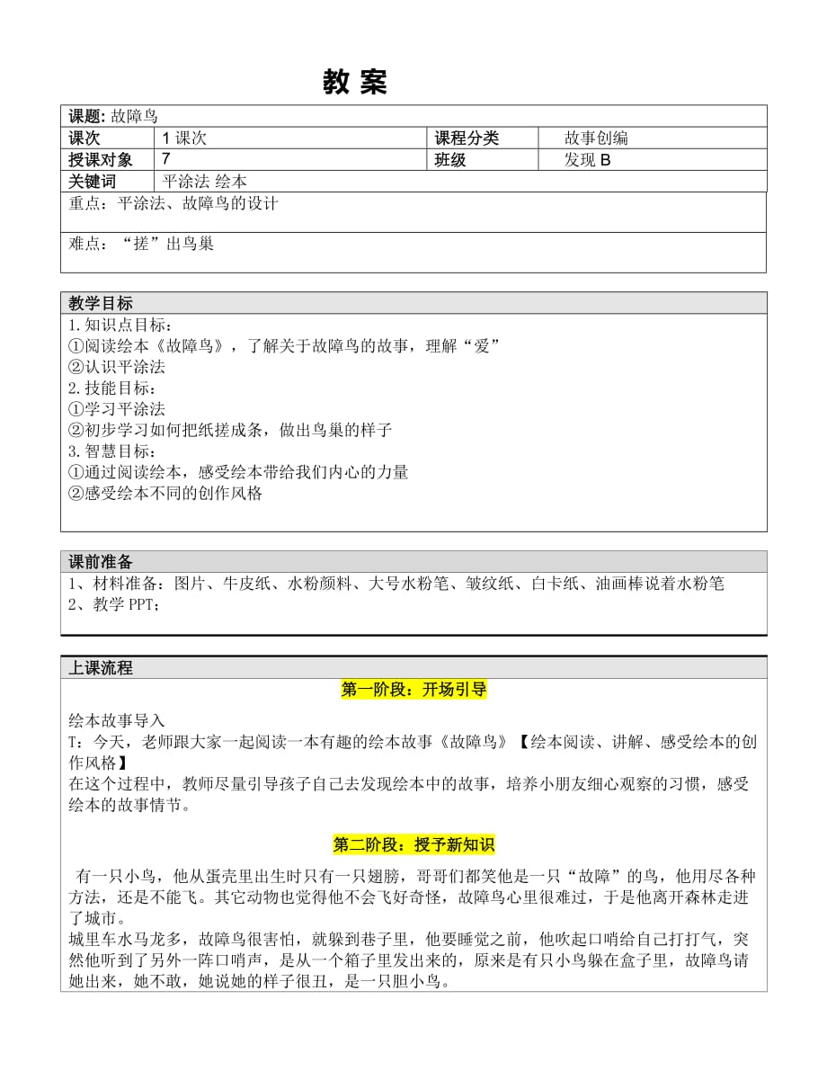 一年级下册美术课外B班教案-故障鸟 全国通用_第1页