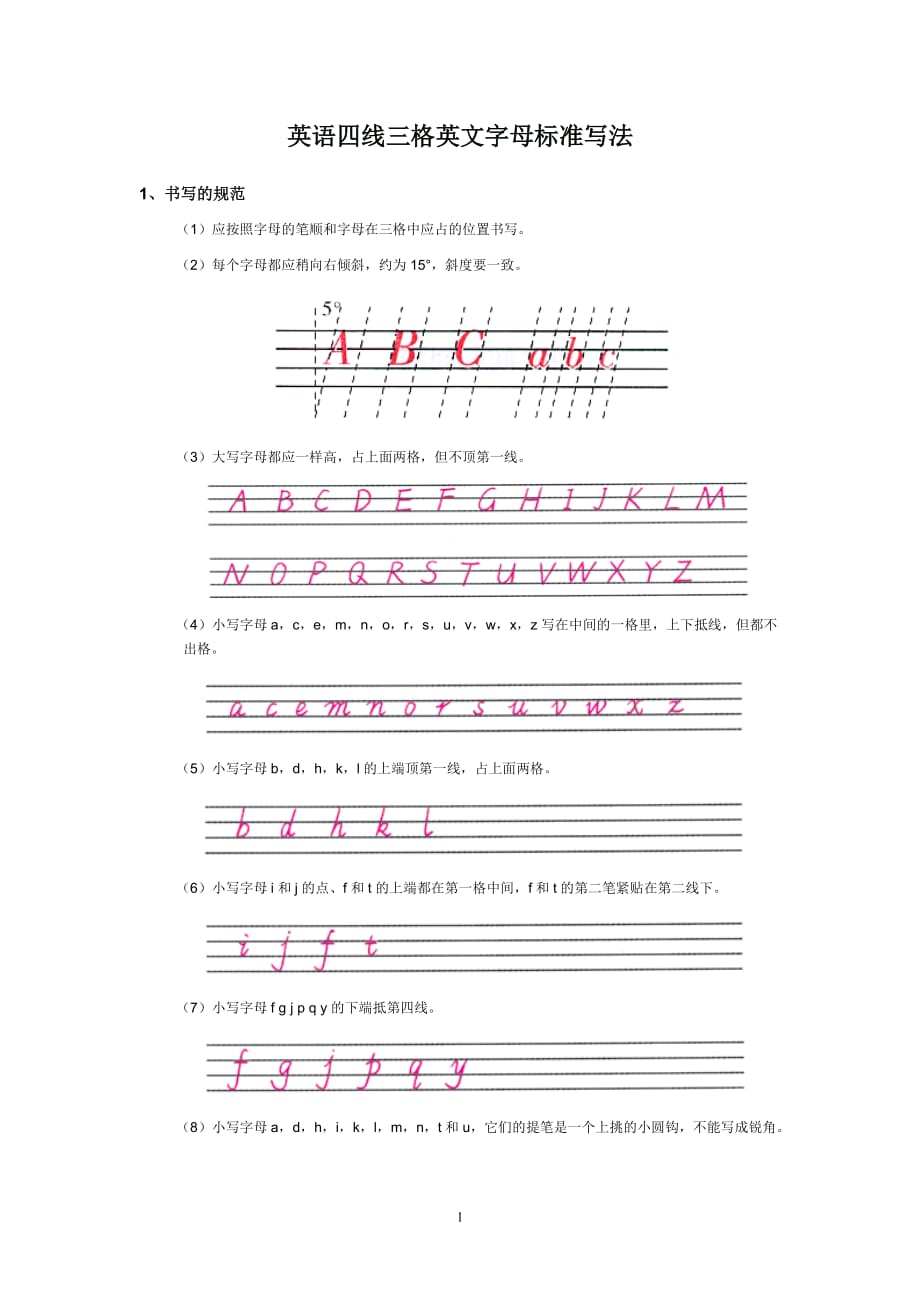 英语四线三格英文字母标准写法资料_第1页