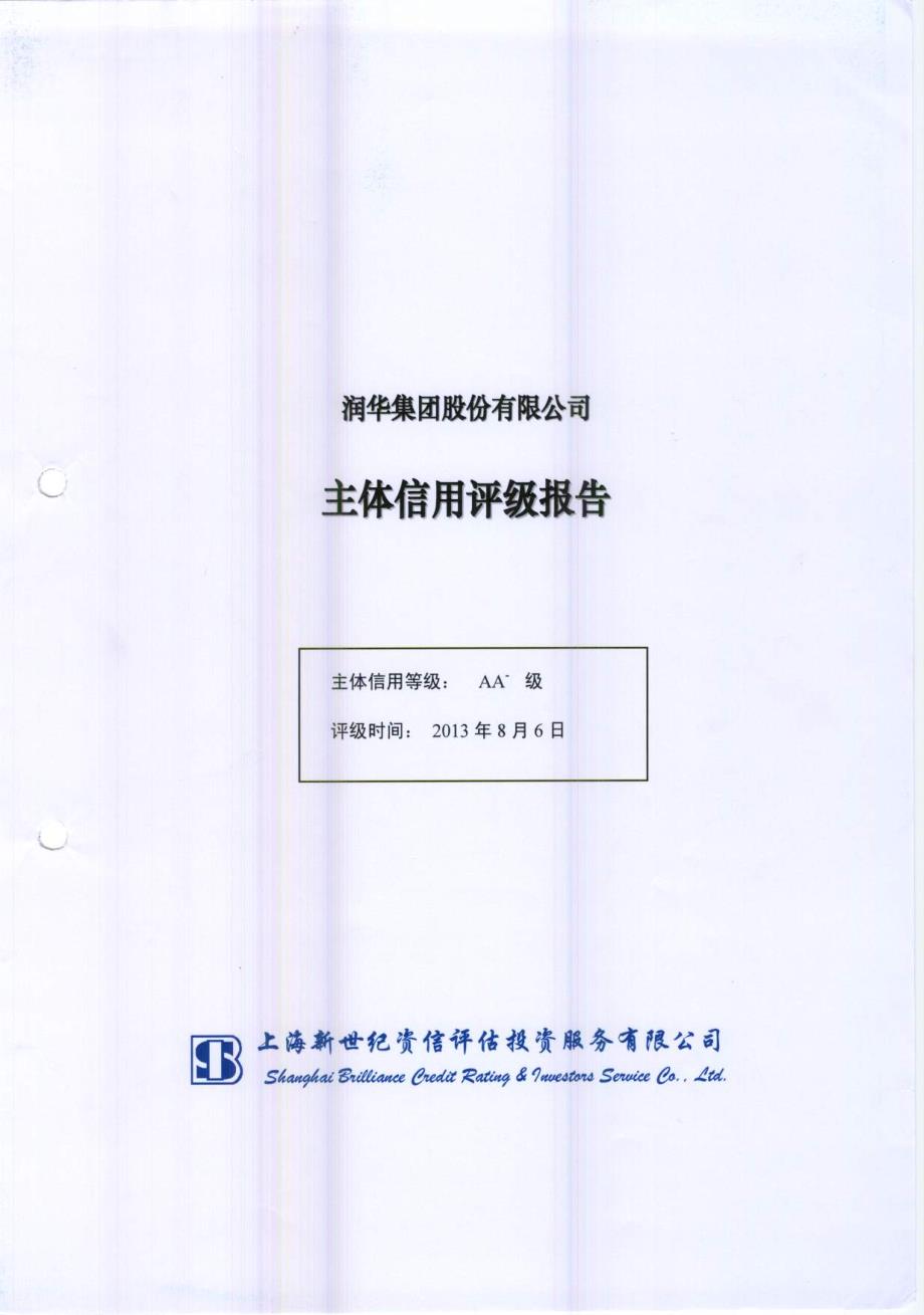 润华集团股份有限公司2013年度第一期短期融资券主体信用评级报告及跟踪评级安排_第1页