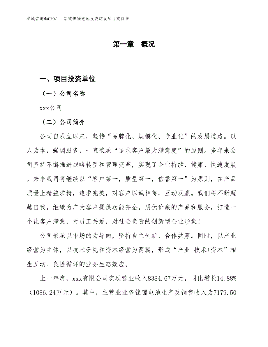 新建镍镉电池投资建设项目建议书参考模板.docx_第1页