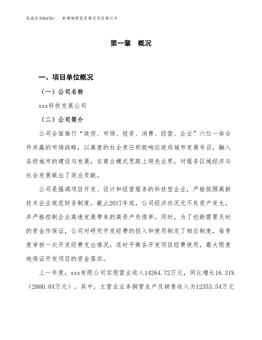 新建铜管投资建设项目建议书参考模板.docx_第1页