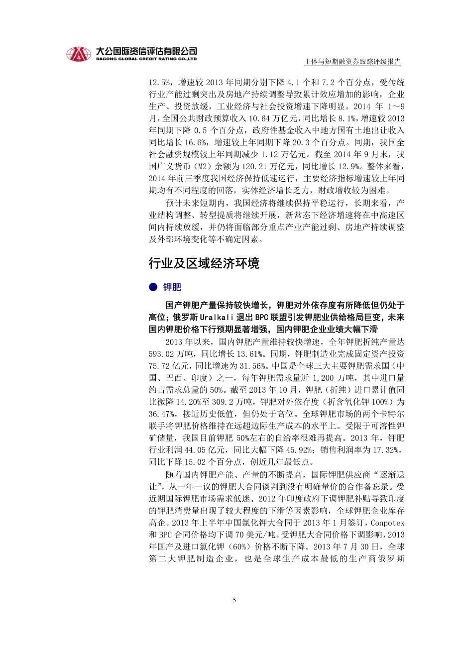 青海省国有资产投资管理有限公司主体与2014年度第一期短期融资券跟踪评级报告_第5页