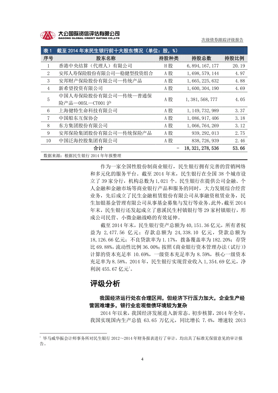 中国民生银行股份有限公司2010年度次级债券跟踪评级报告_第4页