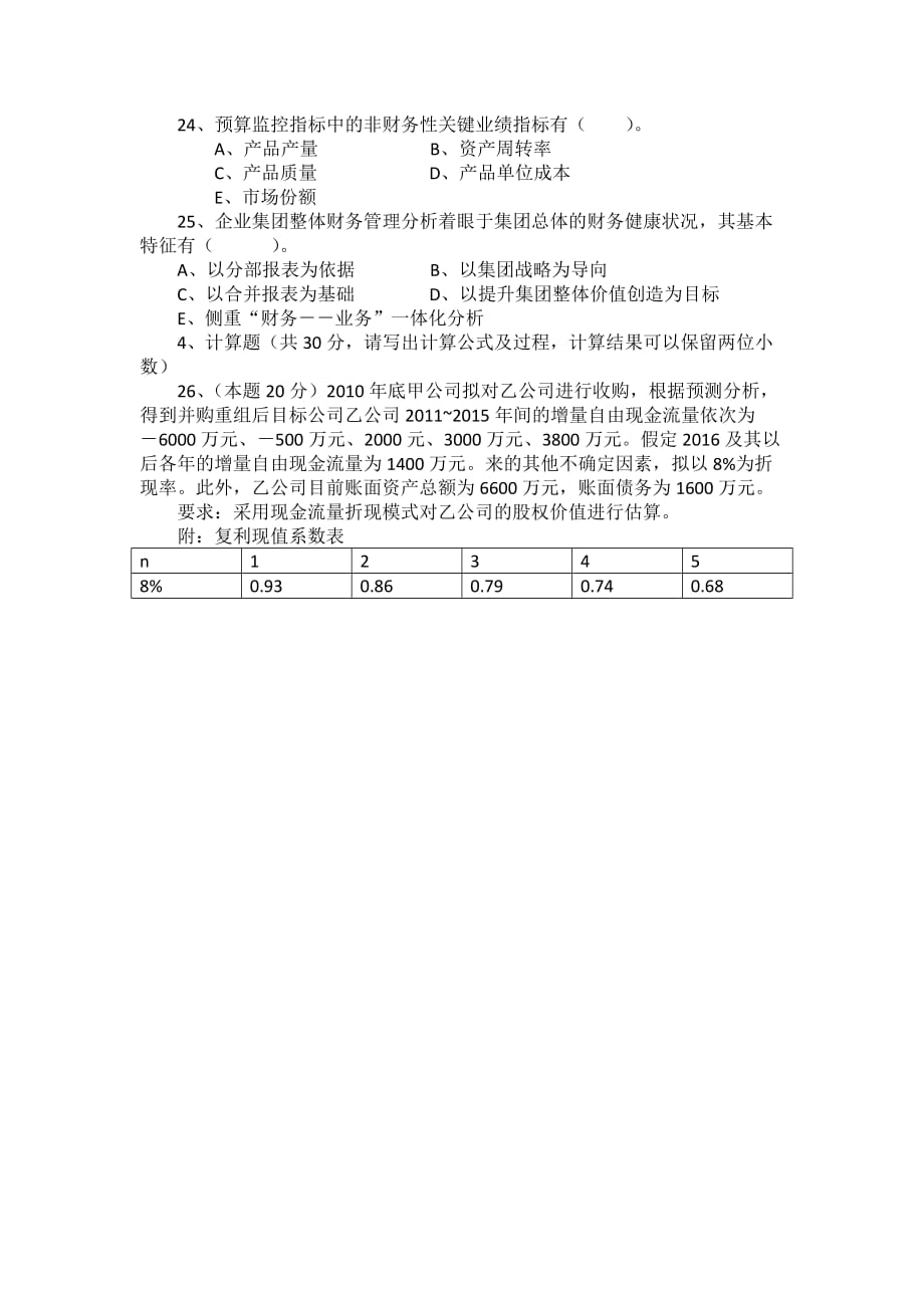 朱明zhubob企业集团财务管理试卷2_第3页