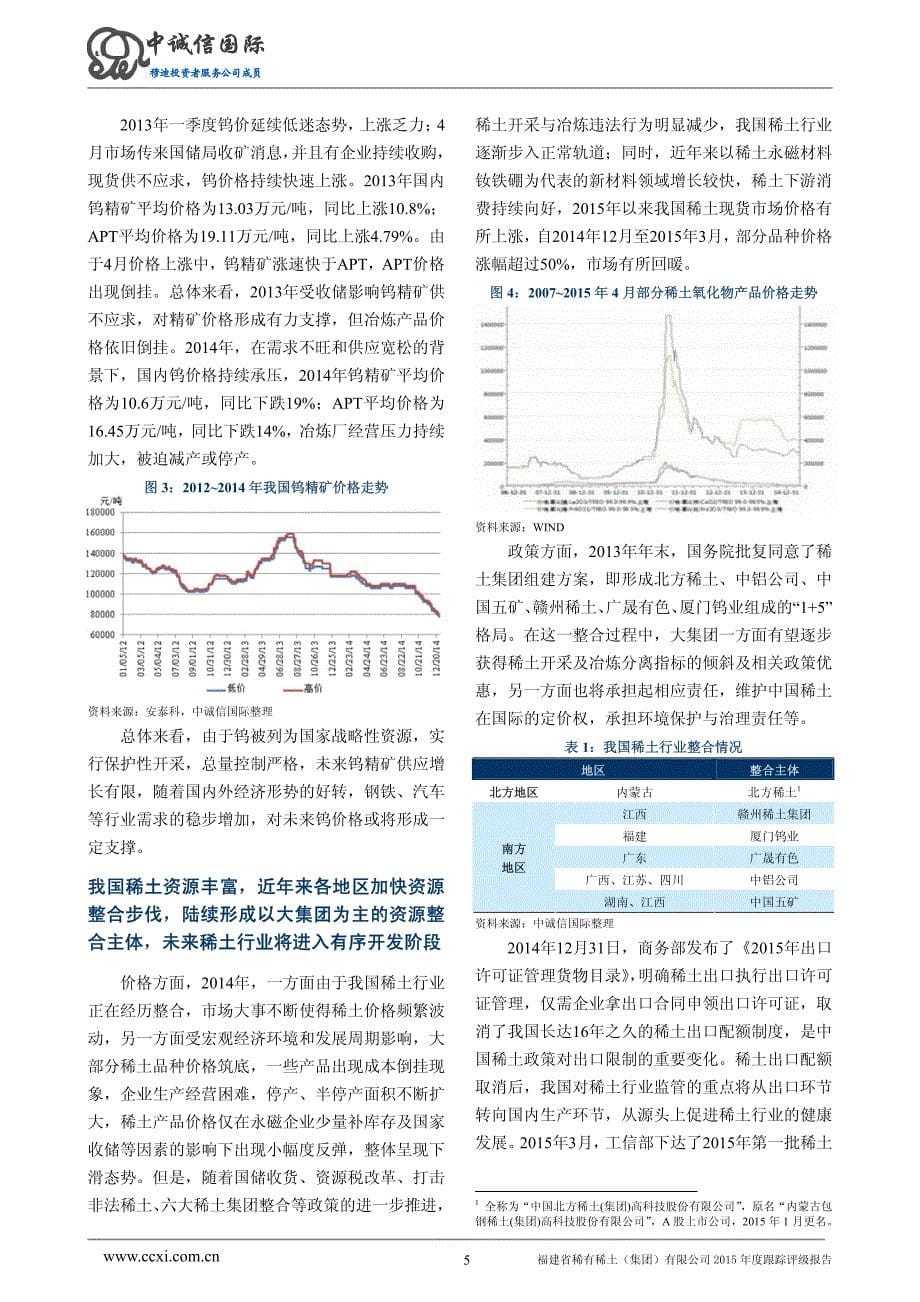 福建省稀有稀土(集团)有限公司主体与相关债项2015年度跟踪评级报告_第5页