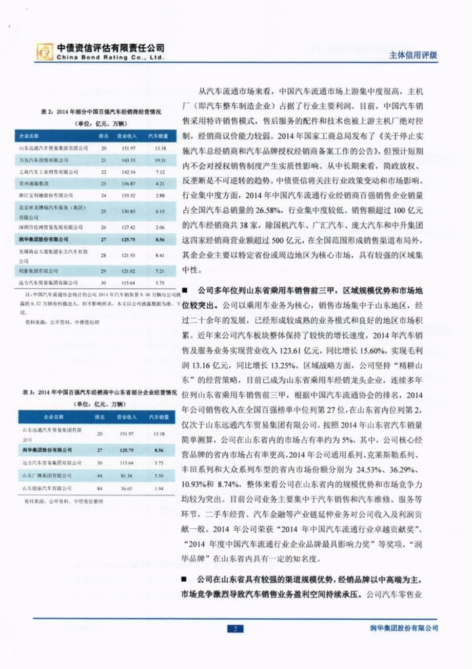 润华集团股份有限公司信用评级报告（中债资信）_第5页