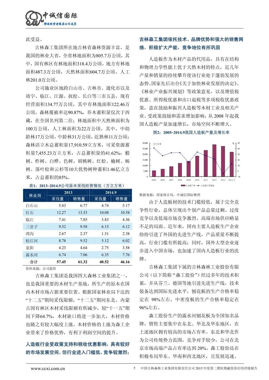 中国吉林森林工业集团有限责任公司2015年度第二期短期融资券债项信用评级报告及跟踪评级安排_第5页