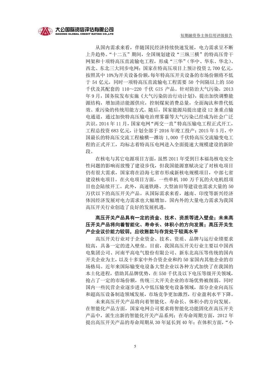 新东北电气集团高压开关有限公司主体信用评级报告及跟踪评级安排_第5页