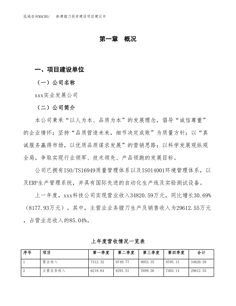 新建镗刀投资建设项目建议书参考模板.docx_第1页