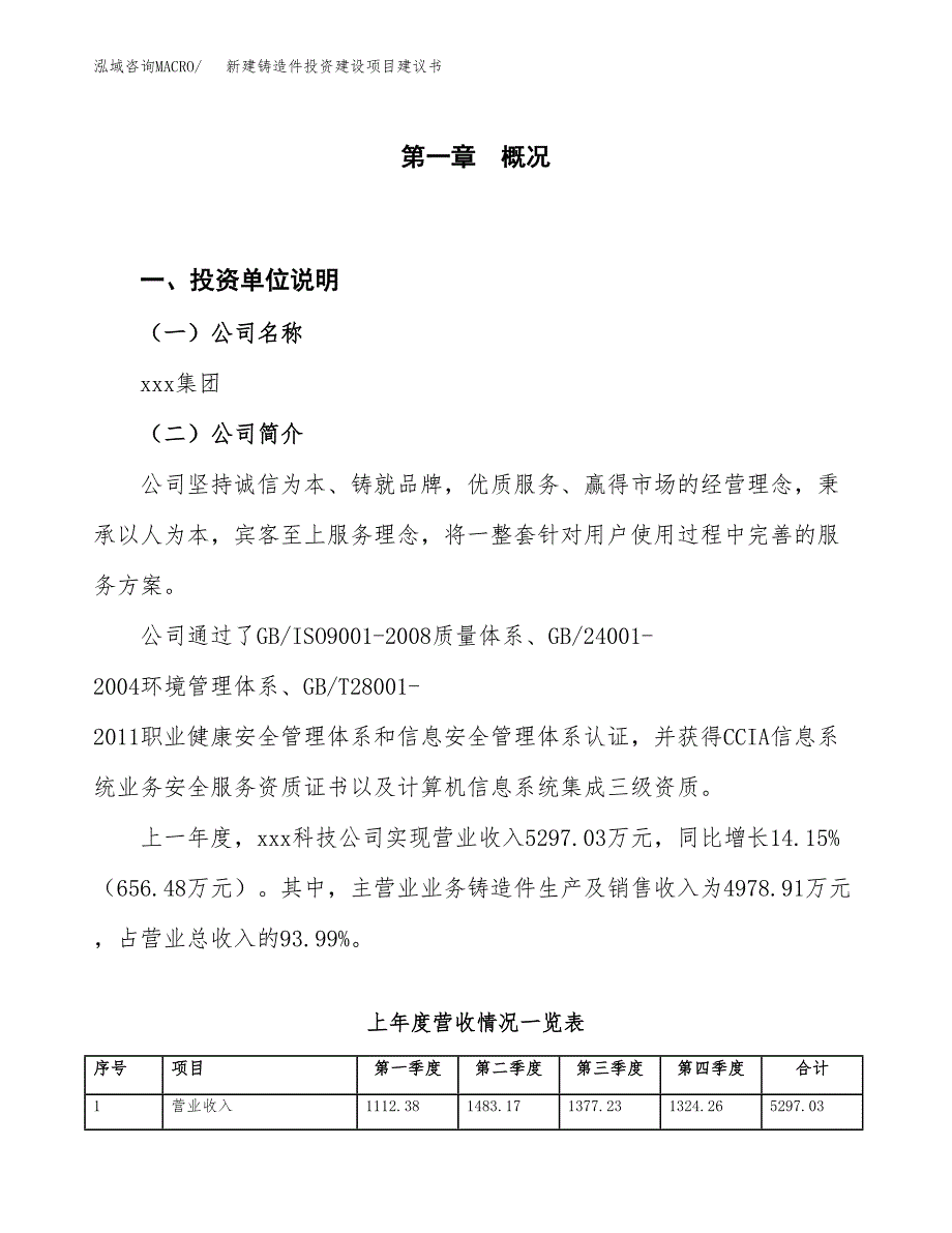 新建铸造件投资建设项目建议书参考模板.docx_第1页