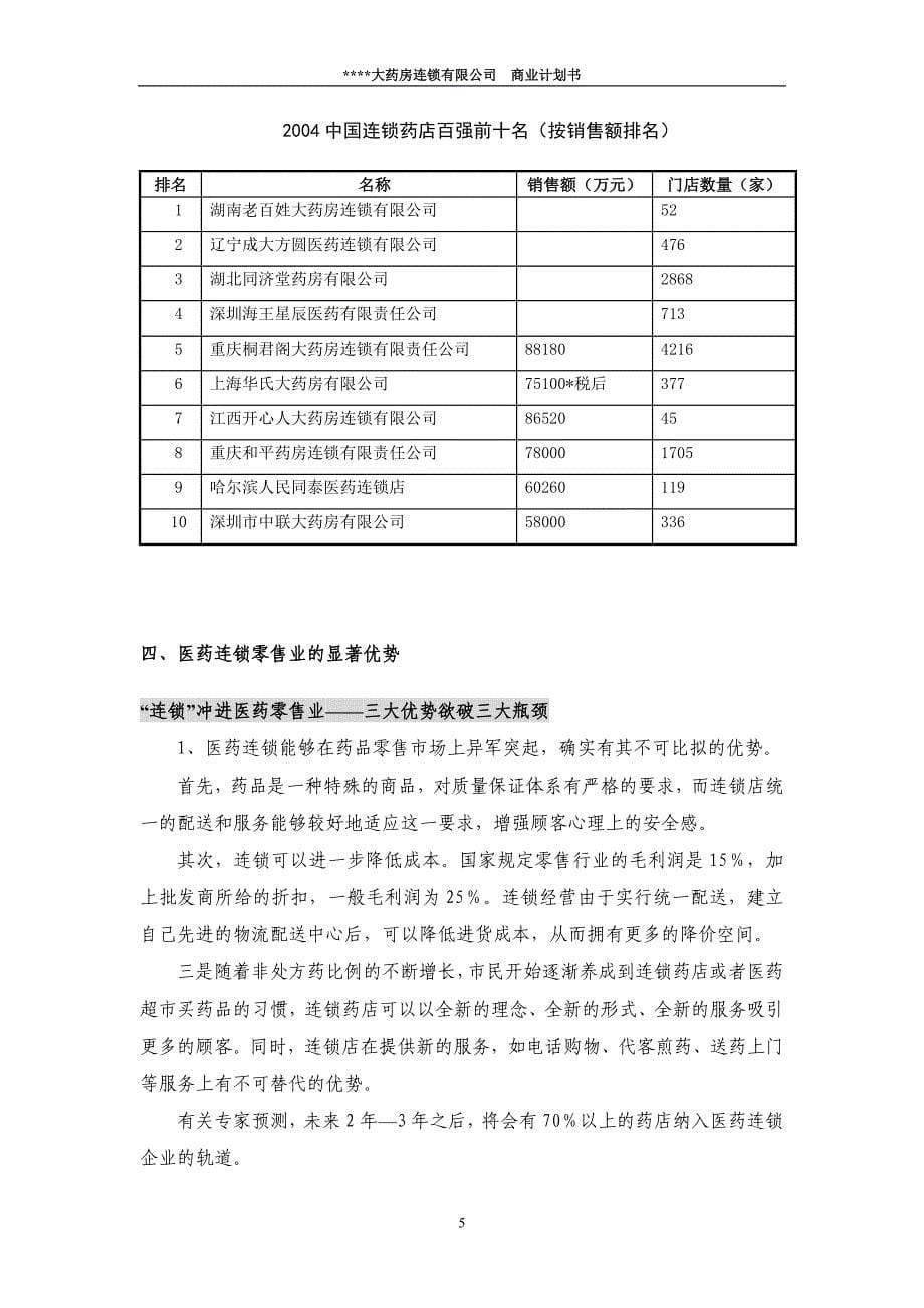 药房连锁有限公司商业计划书范本_第5页