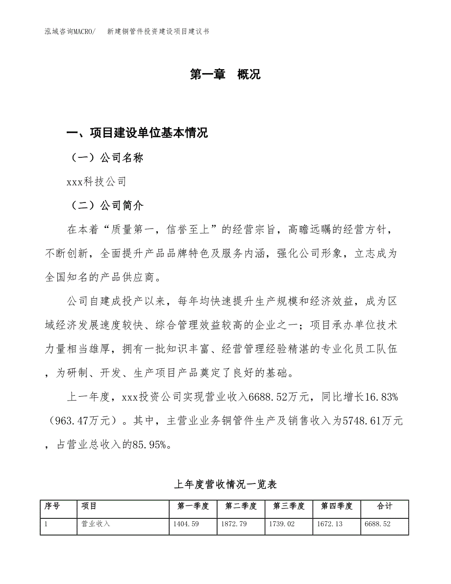 新建铜管件投资建设项目建议书参考模板.docx_第1页