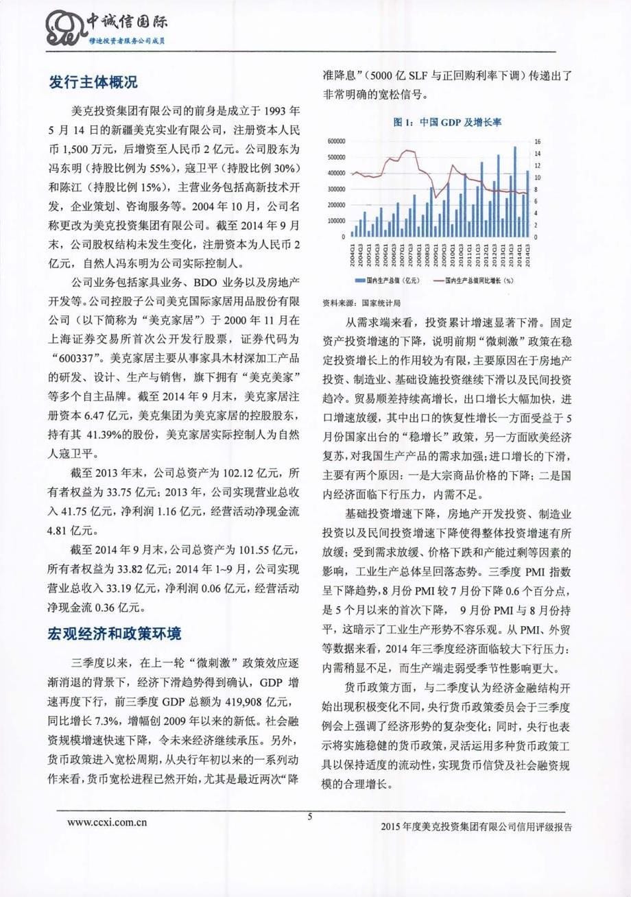 美克投资集团有限公司主体信用评级报告及跟踪评级安排_第5页