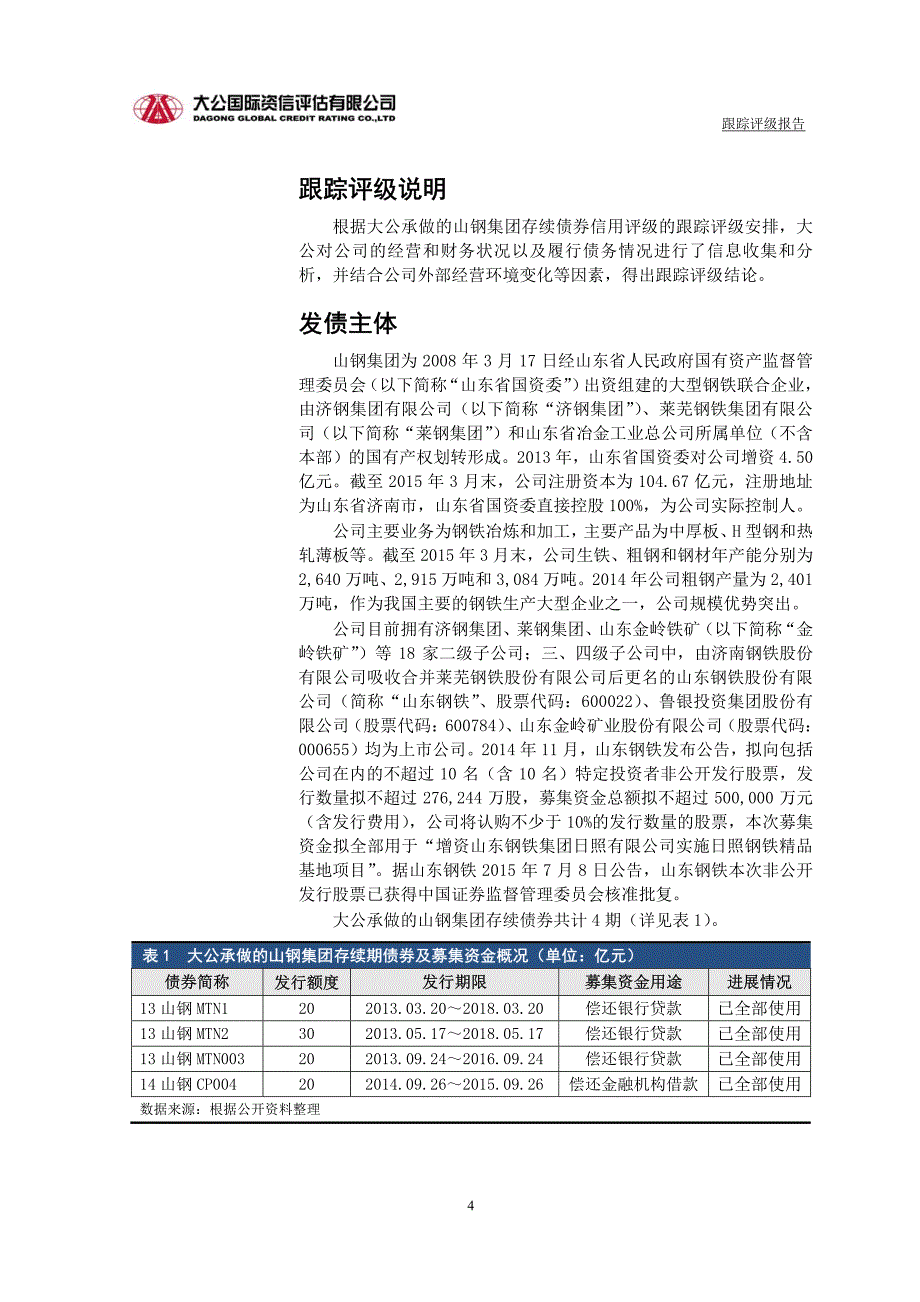 山东钢铁集团有限公司主体与相关债项2015年度跟踪评级报告[001]_第4页