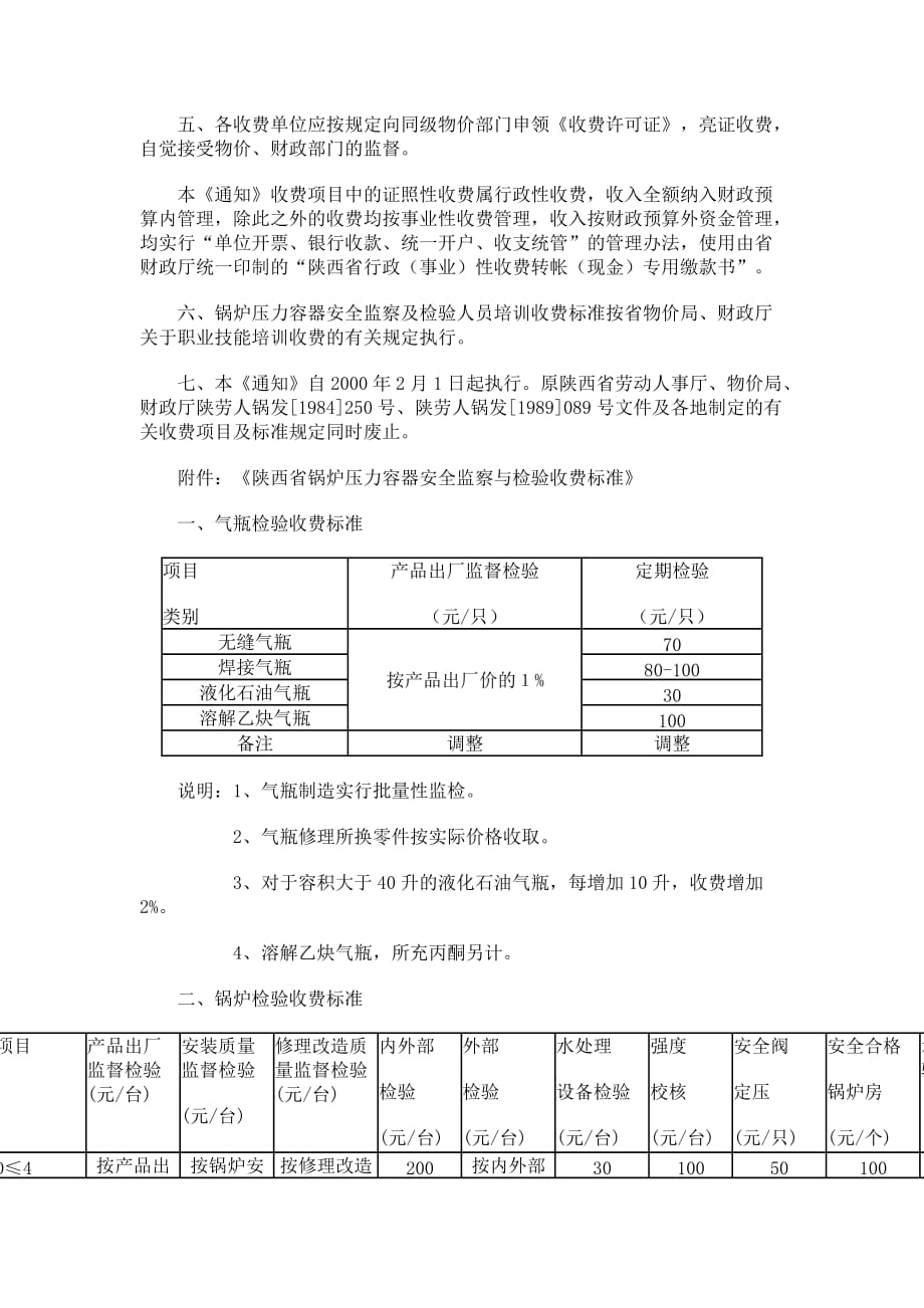 《陕西省锅炉压力容器安全监察与检验收费标准》_第2页