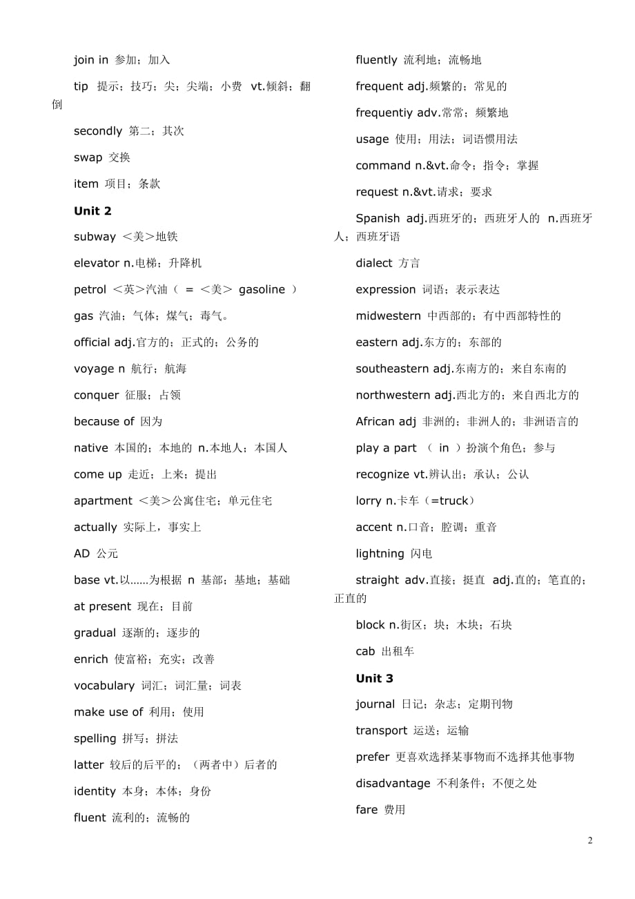 高一英语必修1单词表资料_第2页