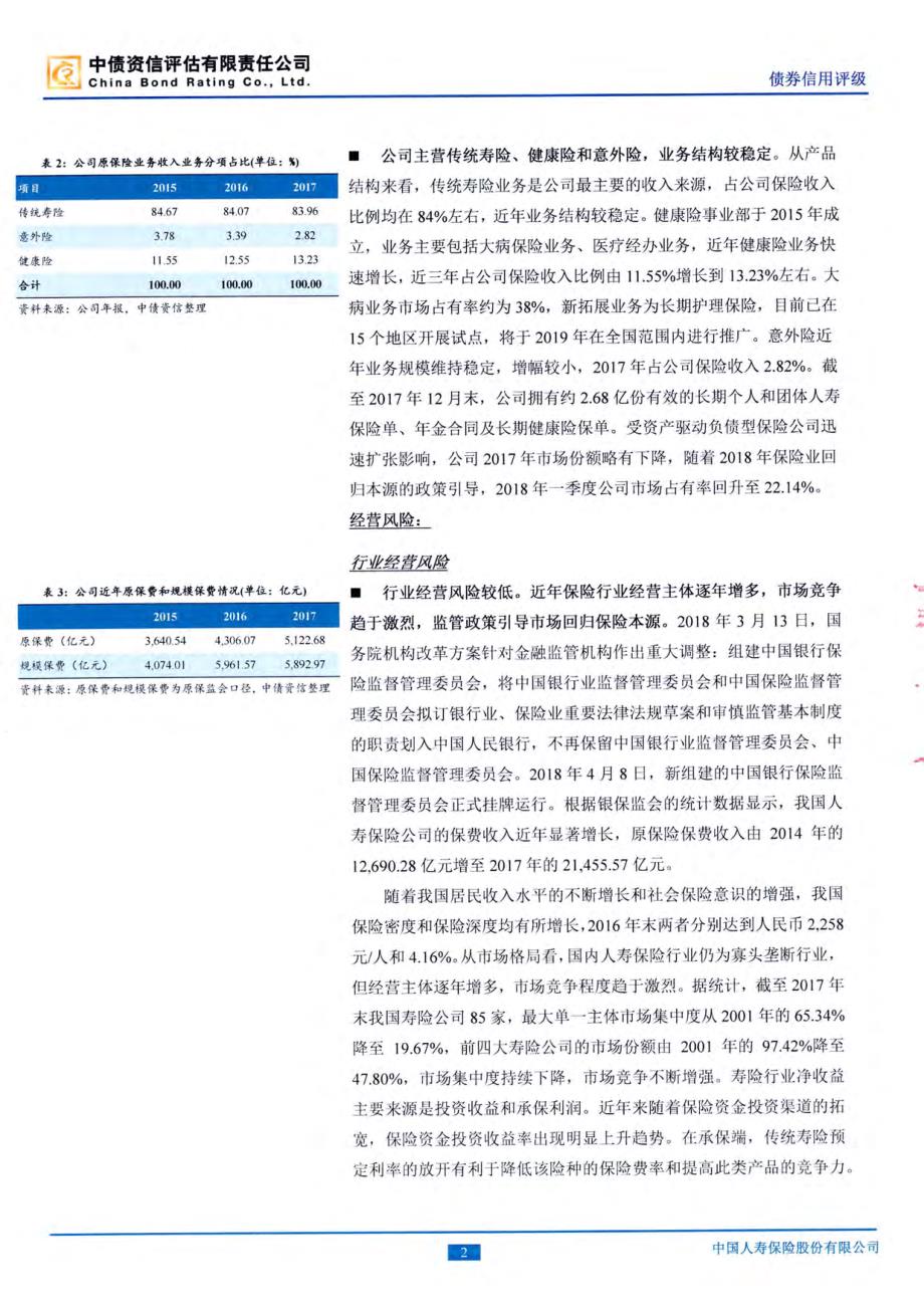 中国人寿保险股份有限公司资本补充债券评级报告及跟踪评级安排(中债资信)_第2页