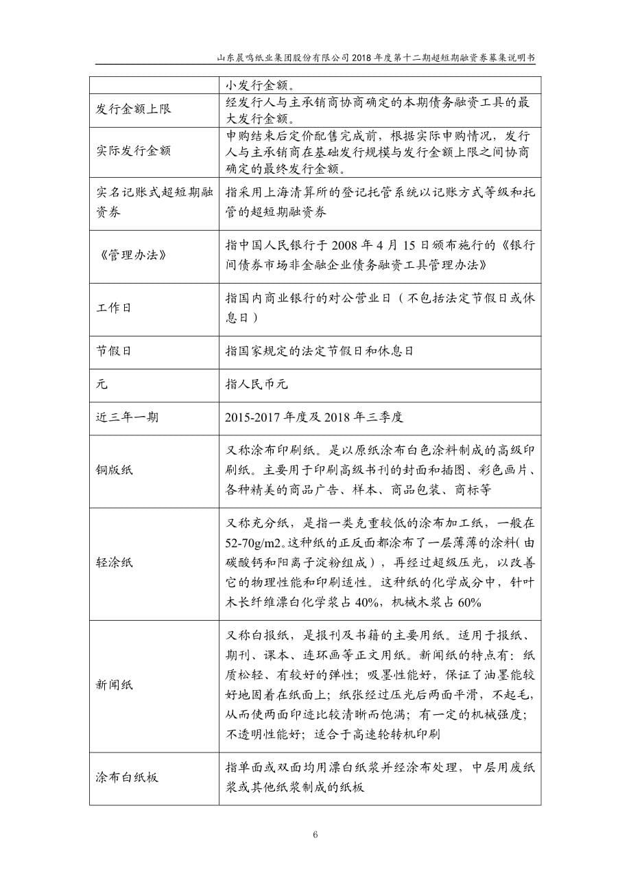 山东晨鸣纸业集团股份有限公司2018第十二期超短期融资券募集说明书_第5页