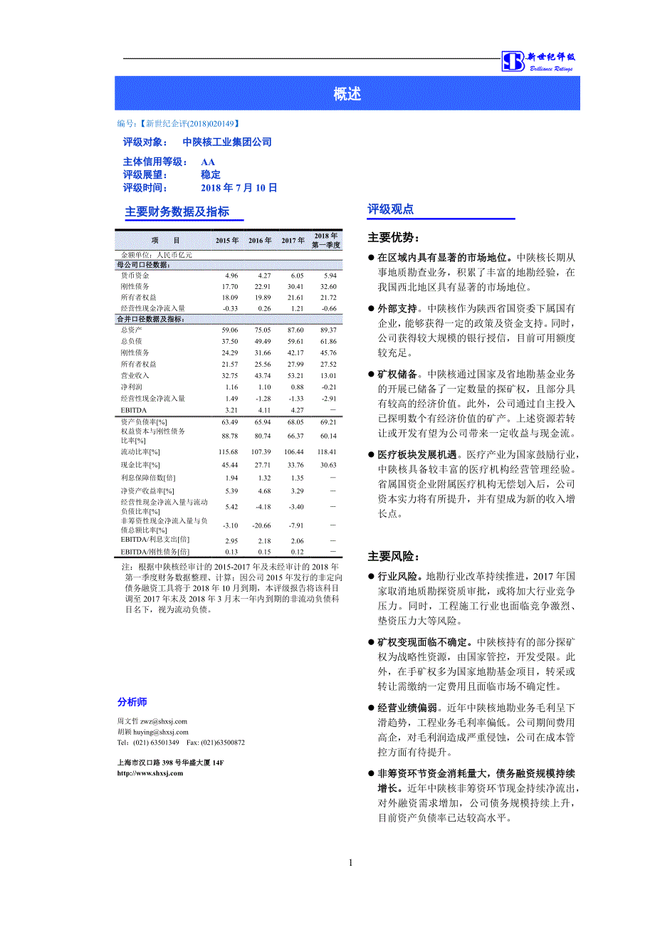 中陕核工业集团公司主体评级报告_第1页