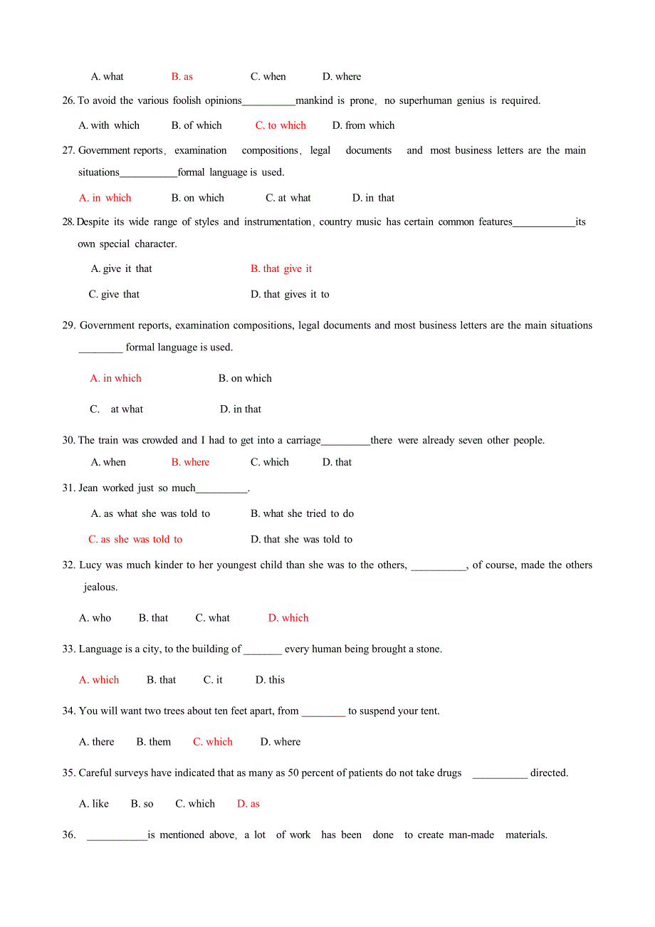 高考语法填空定语从句70题综合练习题附答案_第4页