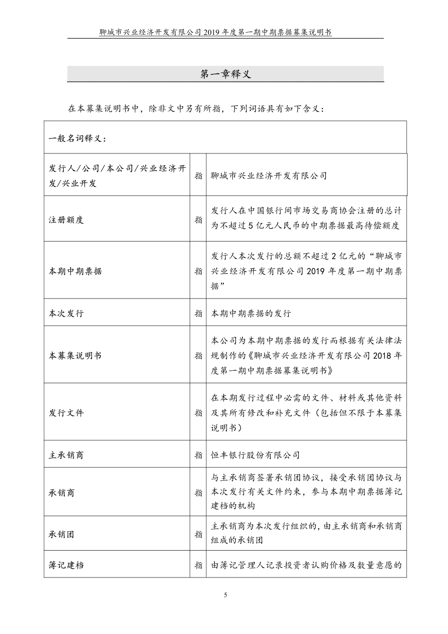 聊城市兴业经济开发有限公司2019第一期中期票据募集说明书_第4页