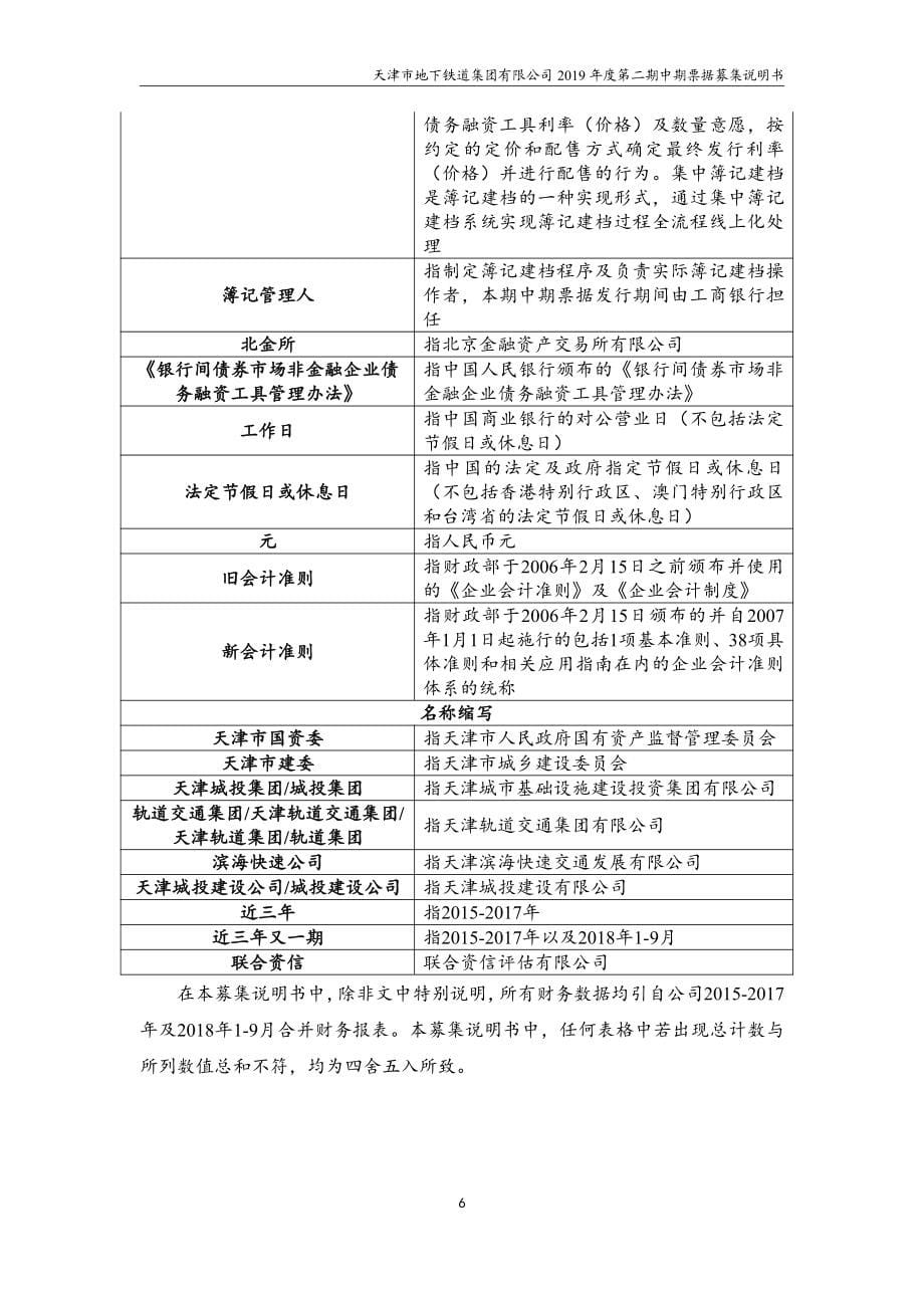 天津市地下铁道集团有限公司2019第二期中期票据募集说明书_第5页