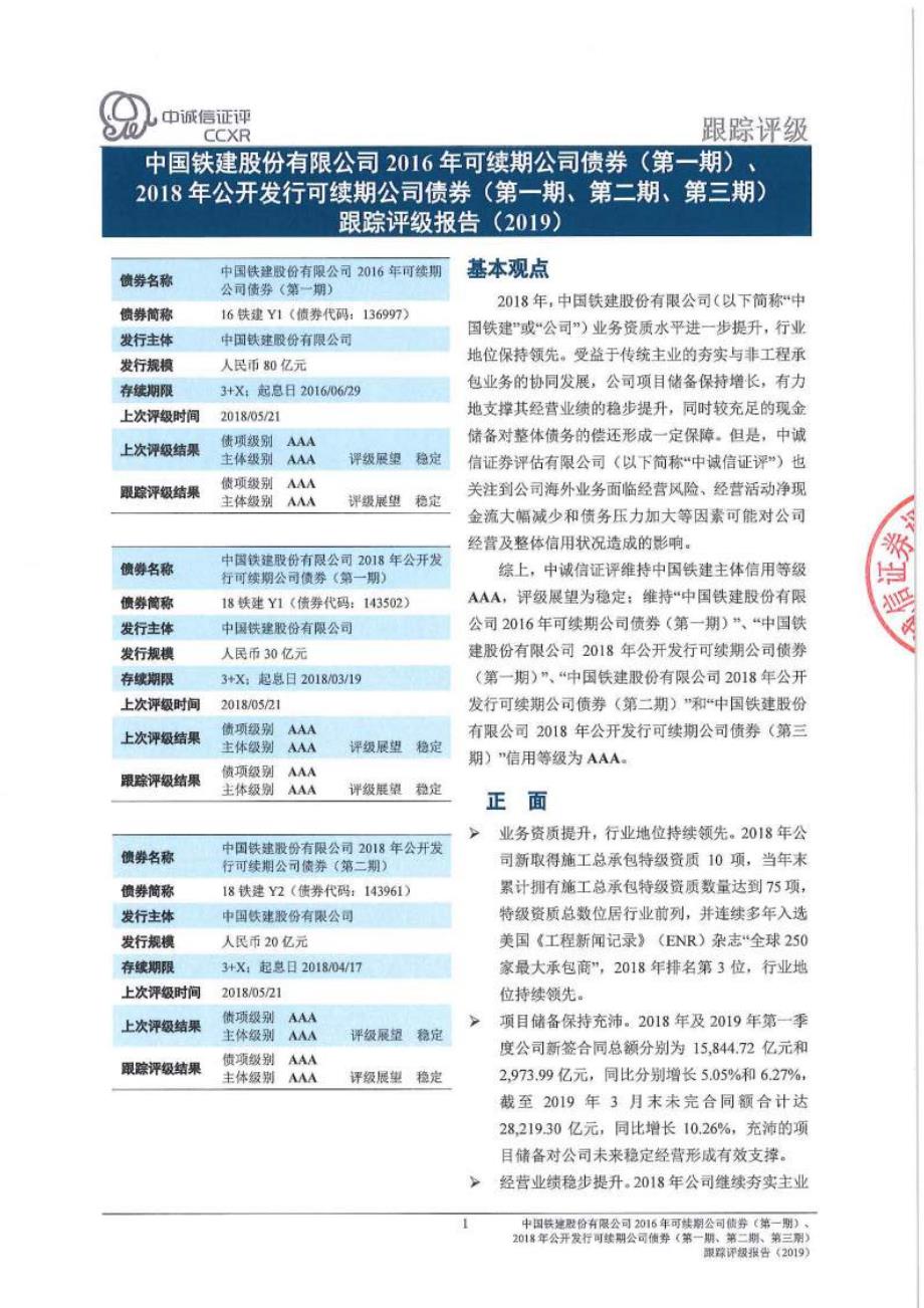 中国铁建股份有限公司2019第二期超短期融资券主体信用评级报告_第1页