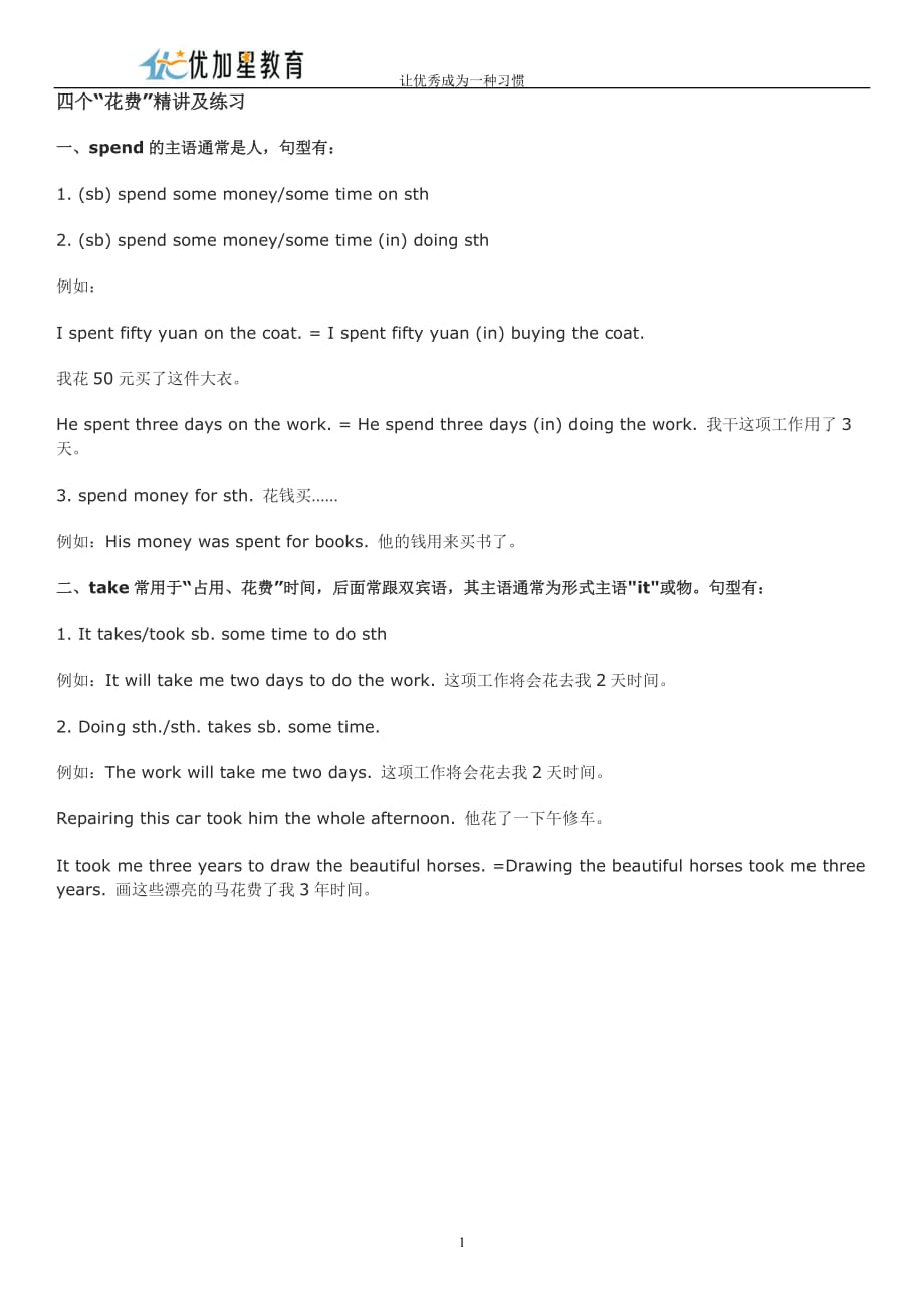 英语四个花费的区别_第1页