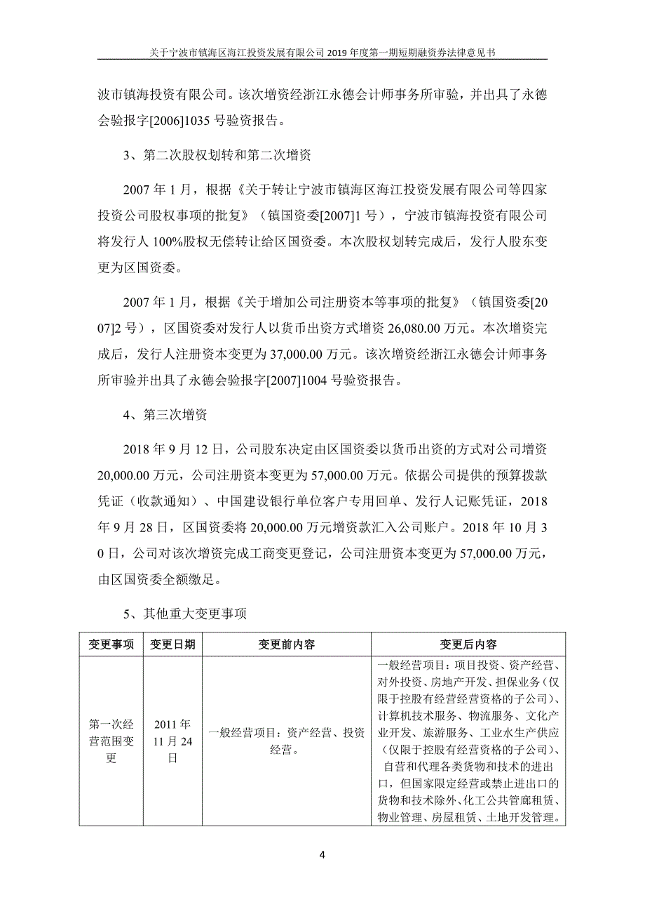 宁波市镇海区海江投资发展有限公司2019第一期短期融资券法律意见书_第4页