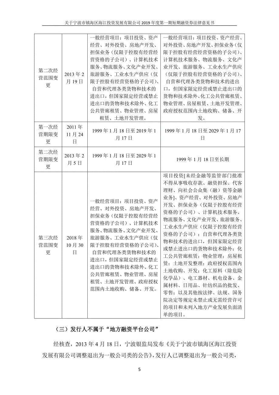 宁波市镇海区海江投资发展有限公司2019第一期短期融资券法律意见书_第5页