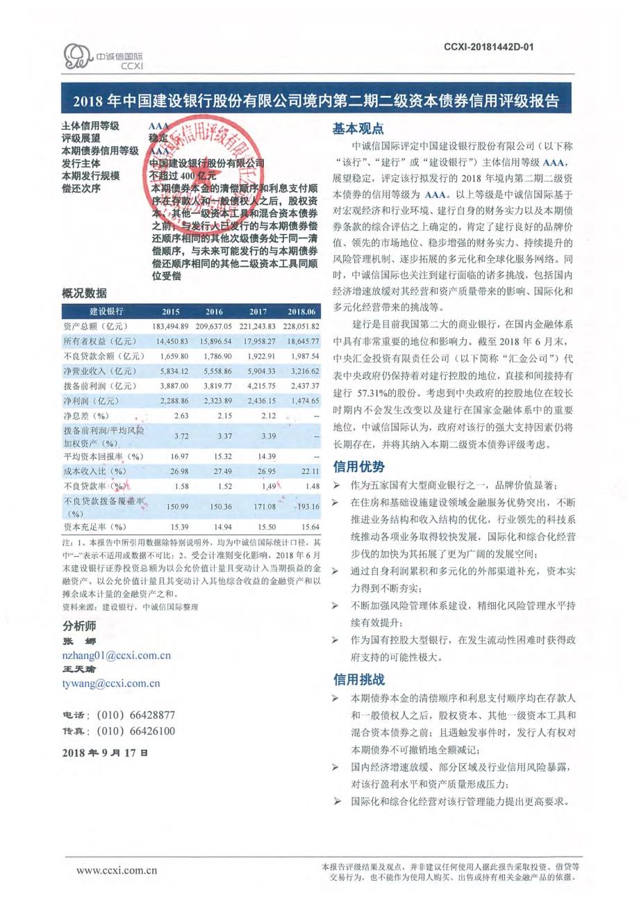 中国建设银行股份有限公司2018度主体评级报告_第1页